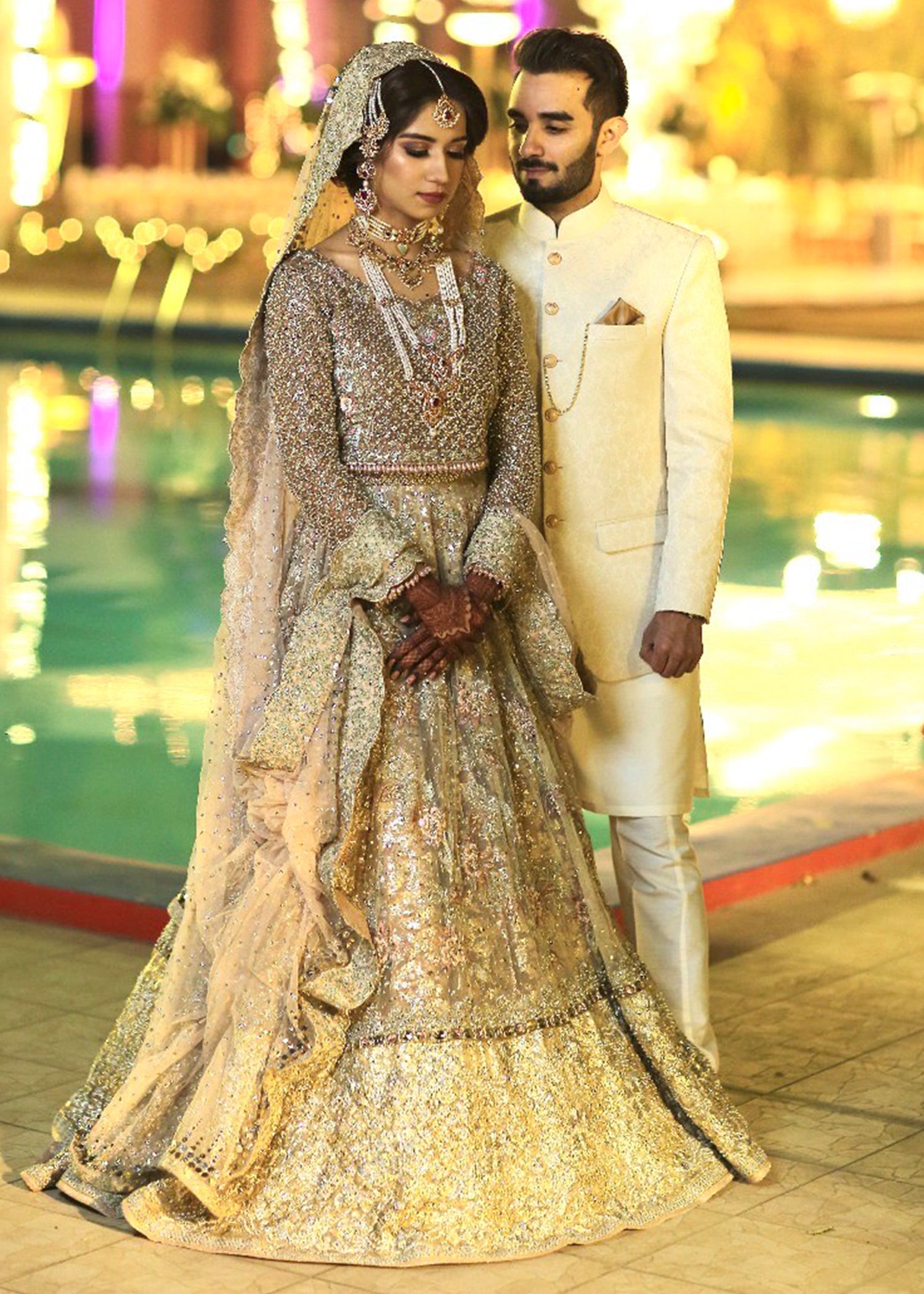 Gold Embellished Net Silk-Blend Bridal Lehenga (3-Piece) - Image 4