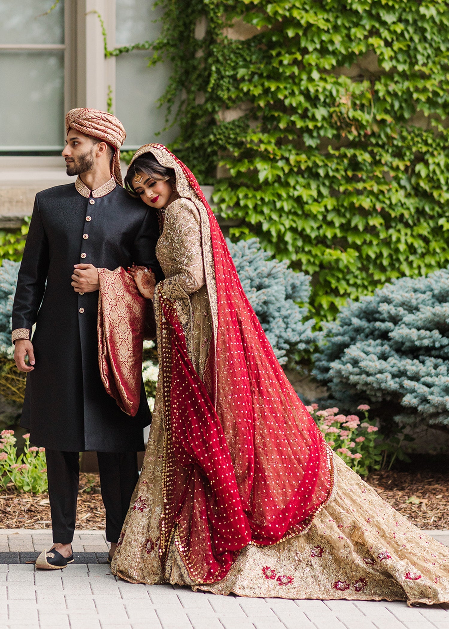 Antique Gold Zardozi Silk Bridal Lehenga (3-Piece) - Image 1