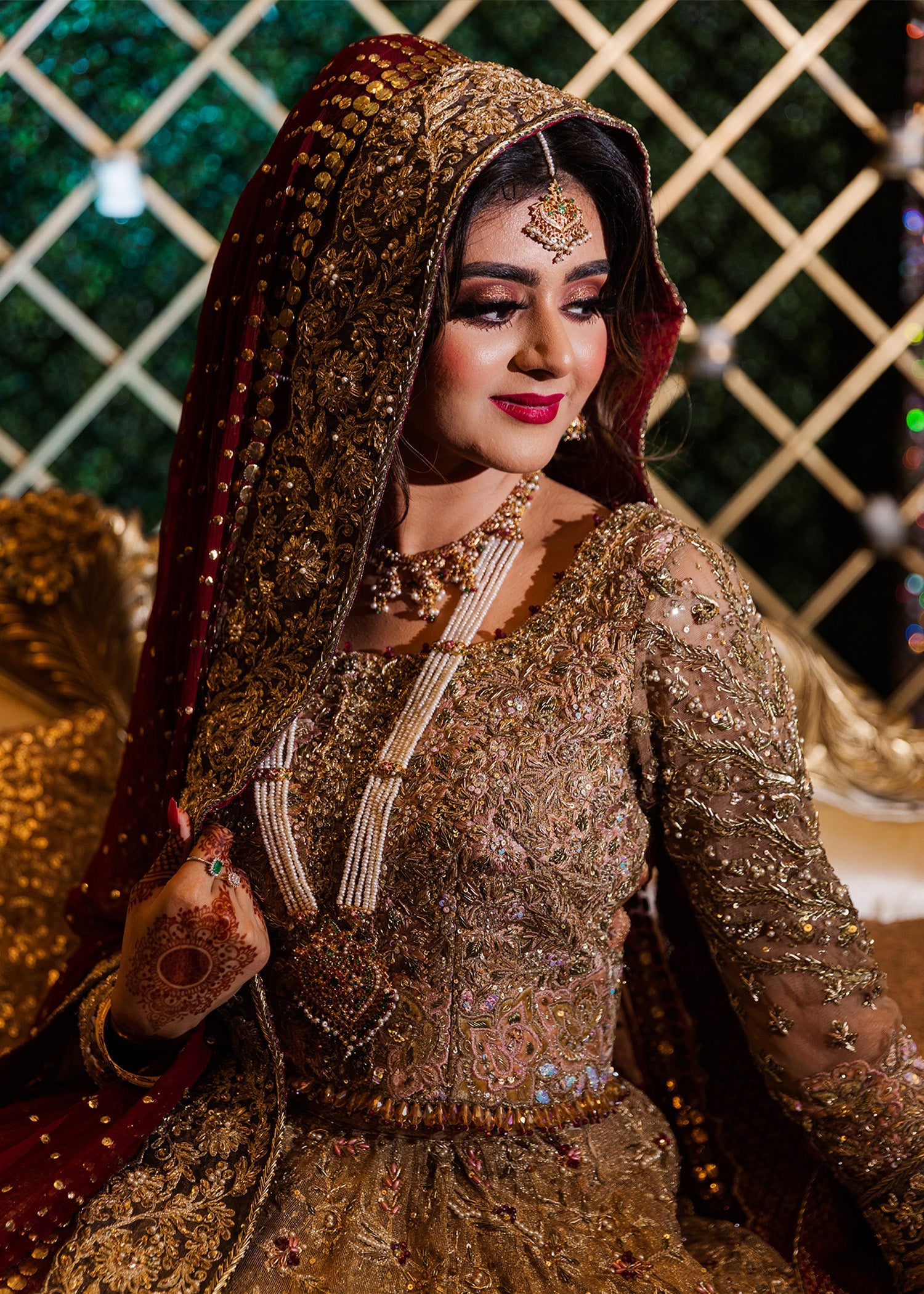 Antique Gold Zardozi Silk Bridal Lehenga (3-Piece) - Image 4