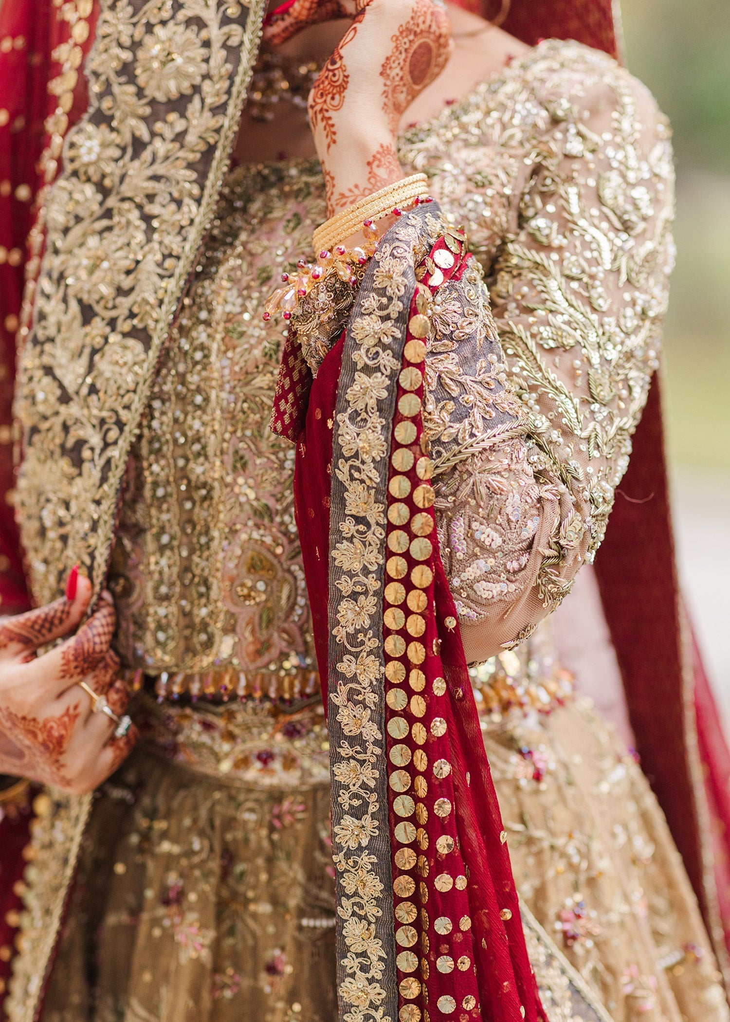 Antique Gold Zardozi Silk Bridal Lehenga (3-Piece) - Image 5