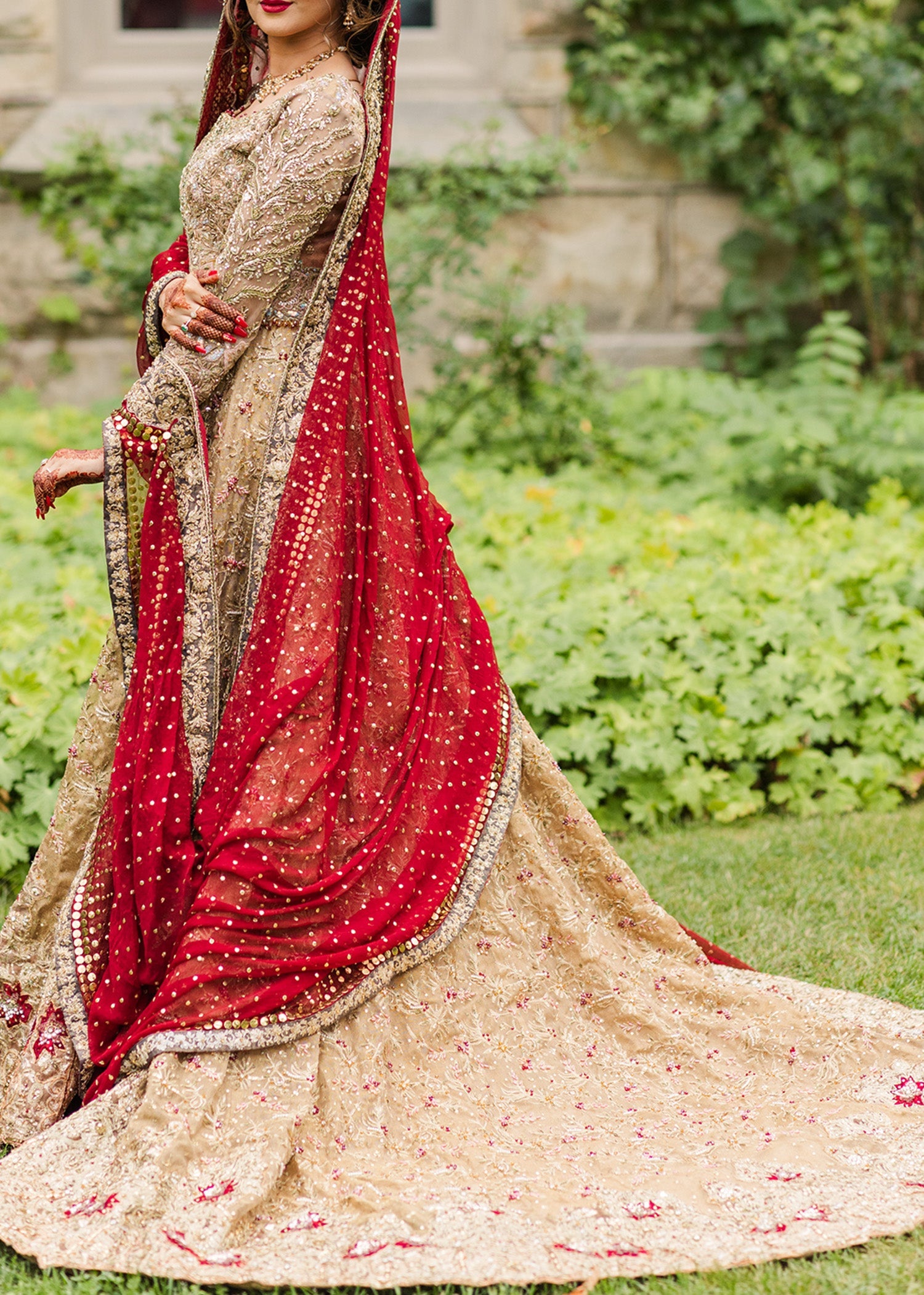 Antique Gold Zardozi Silk Bridal Lehenga (3-Piece) - Image 7