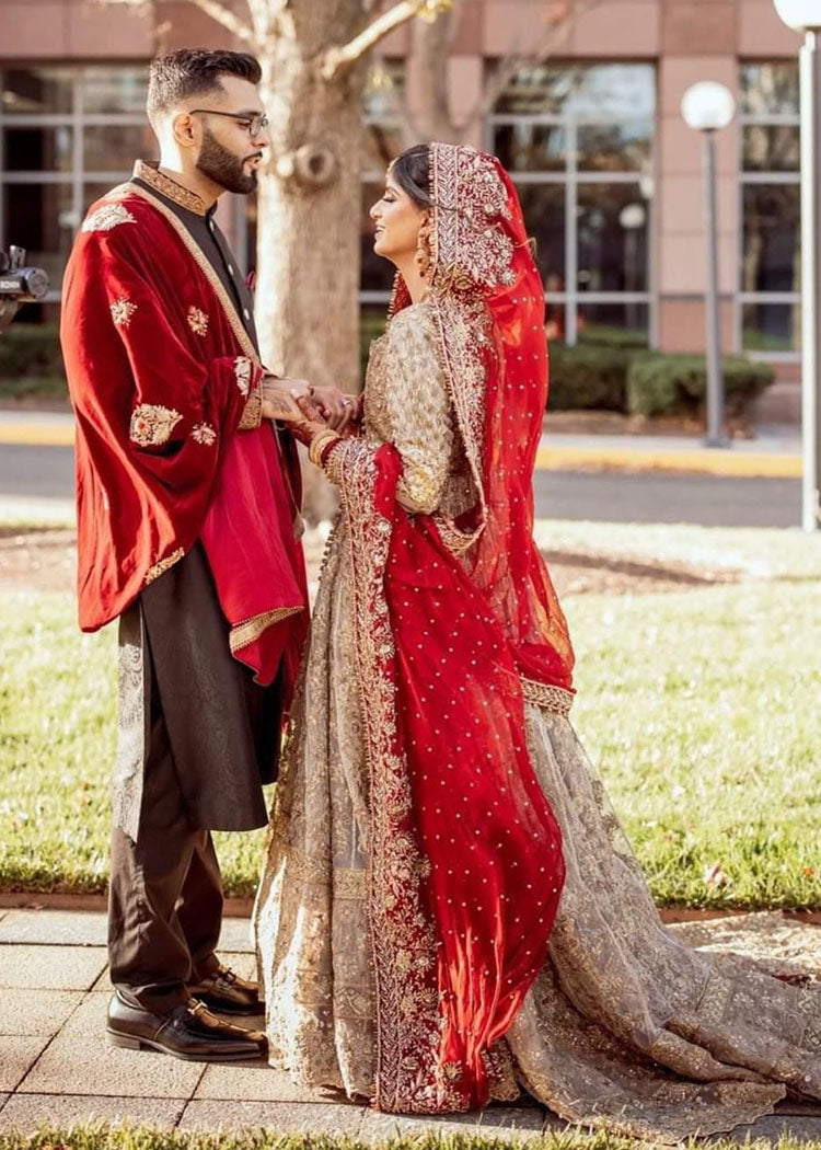 Antique Gold Zardozi Silk-Blend Bridal Lehenga (3-Piece) - Image 2