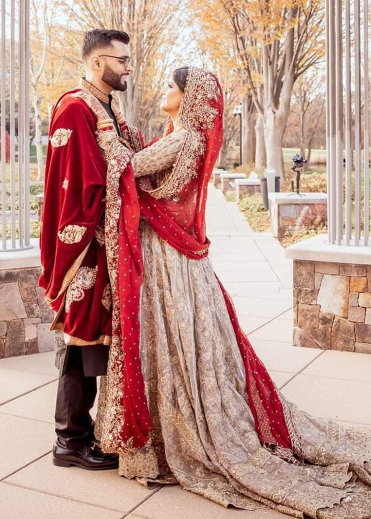 Antique Gold Zardozi Silk-Blend Bridal Lehenga (3-Piece) - Image 3