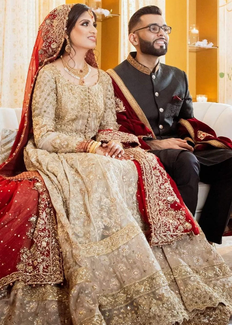 Antique Gold Zardozi Silk-Blend Bridal Lehenga (3-Piece) - Image 5