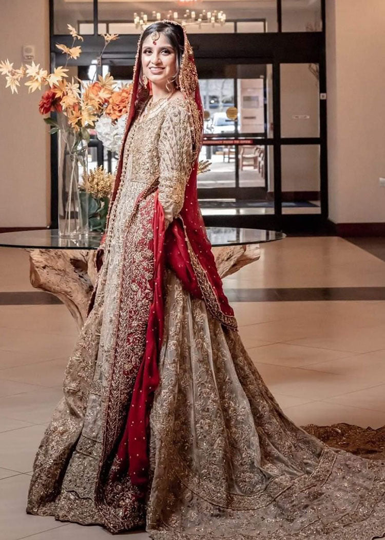 Antique Gold Zardozi Silk-Blend Bridal Lehenga (3-Piece) - Image 8