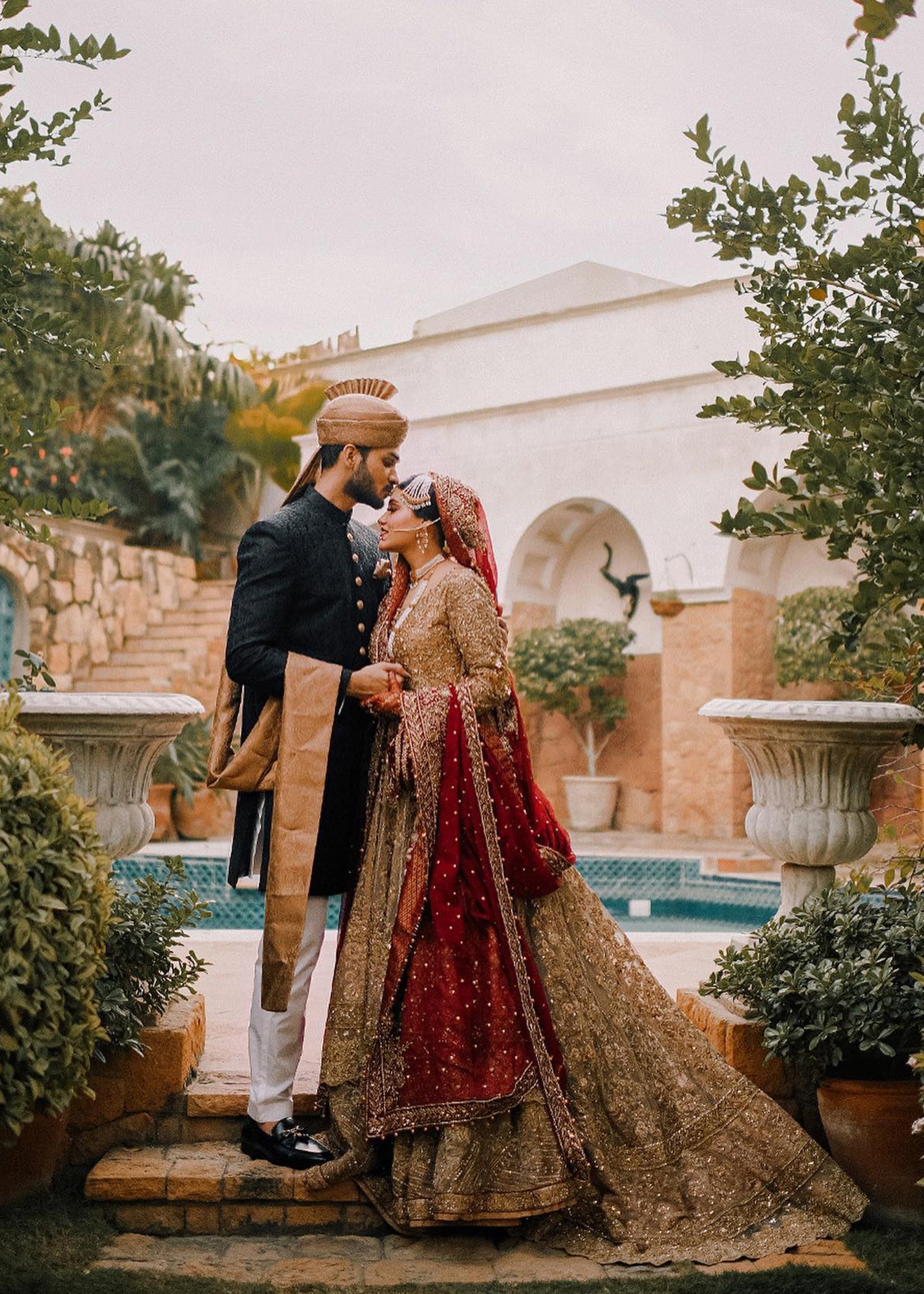 Antique Gold Embellished Tissue Silk Bridal Lehenga (3-Piece) - Image 1