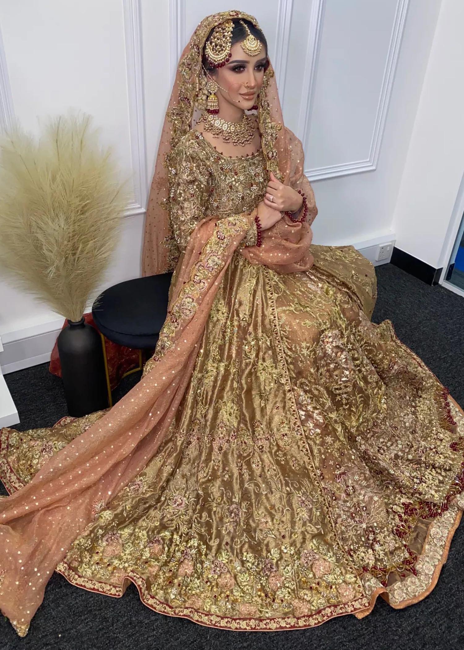 Antique Gold Embellished Silk-Blend Bridal Lehenga (3-Piece) - Image 1