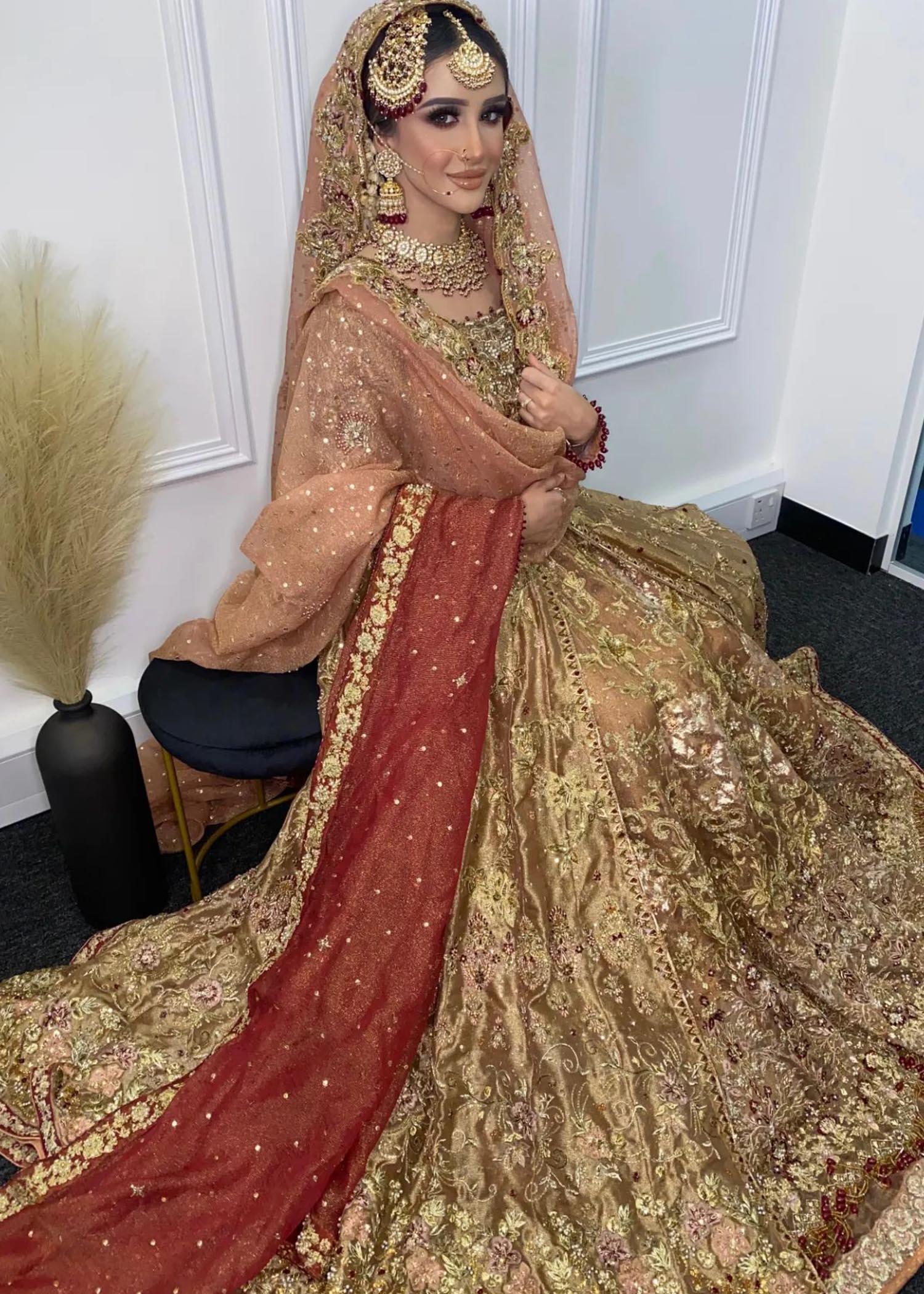 Antique Gold Embellished Silk-Blend Bridal Lehenga (3-Piece) - Image 2