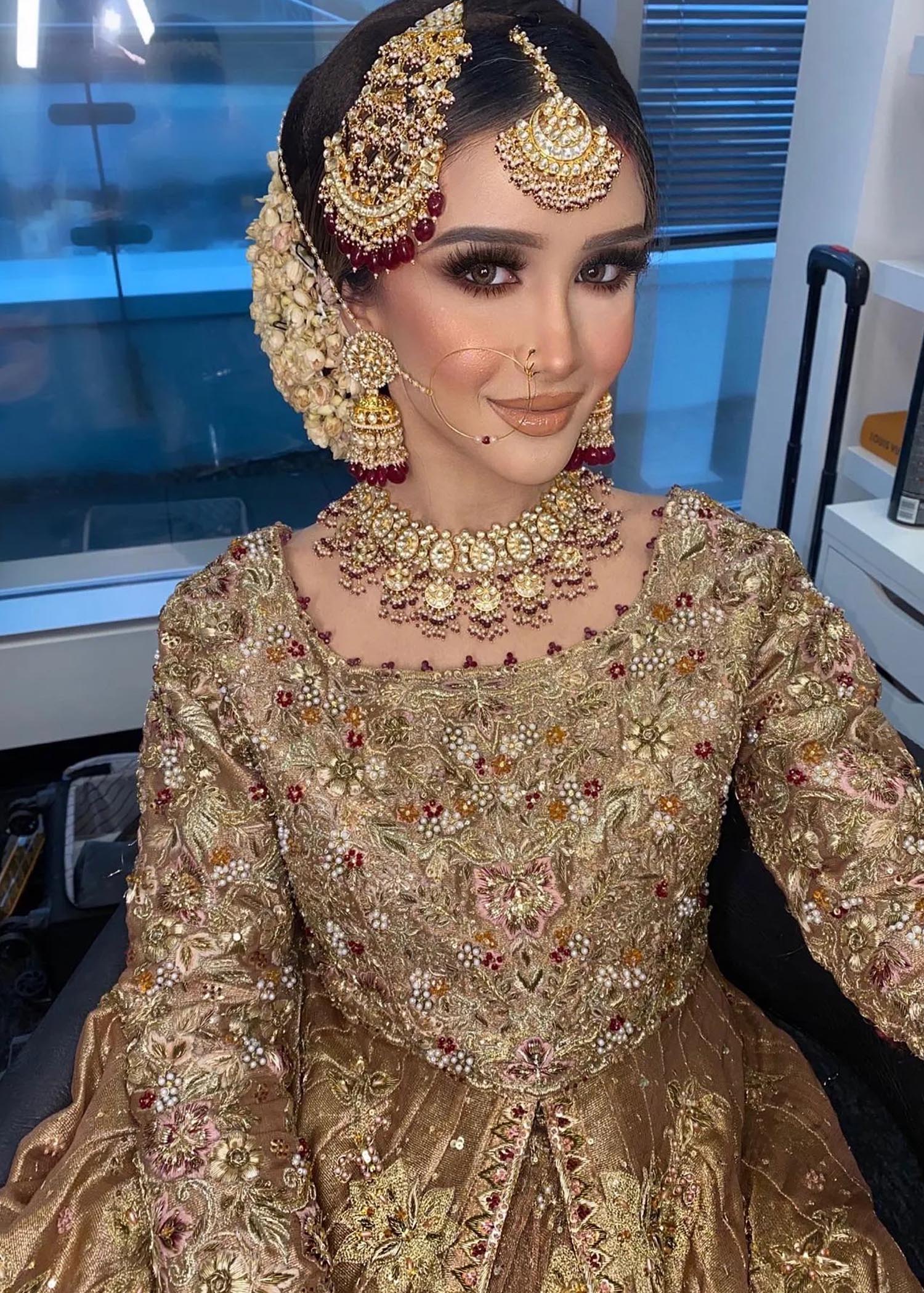 Antique Gold Embellished Silk-Blend Bridal Lehenga (3-Piece) - Image 3