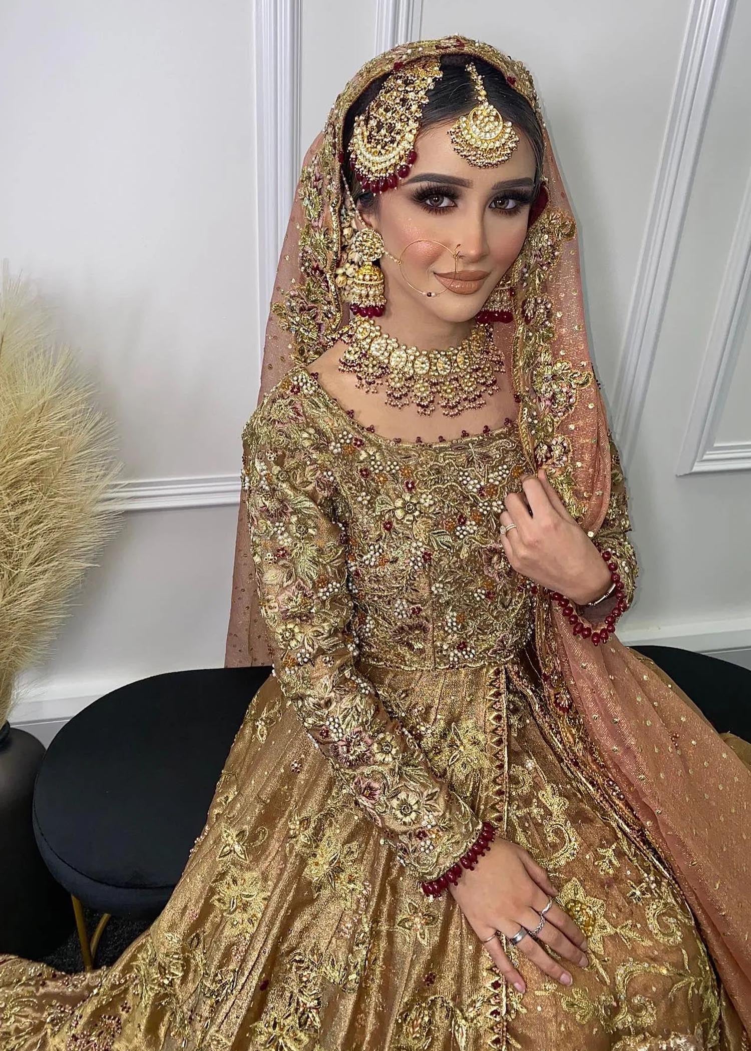 Antique Gold Embellished Silk-Blend Bridal Lehenga (3-Piece) - Image 4