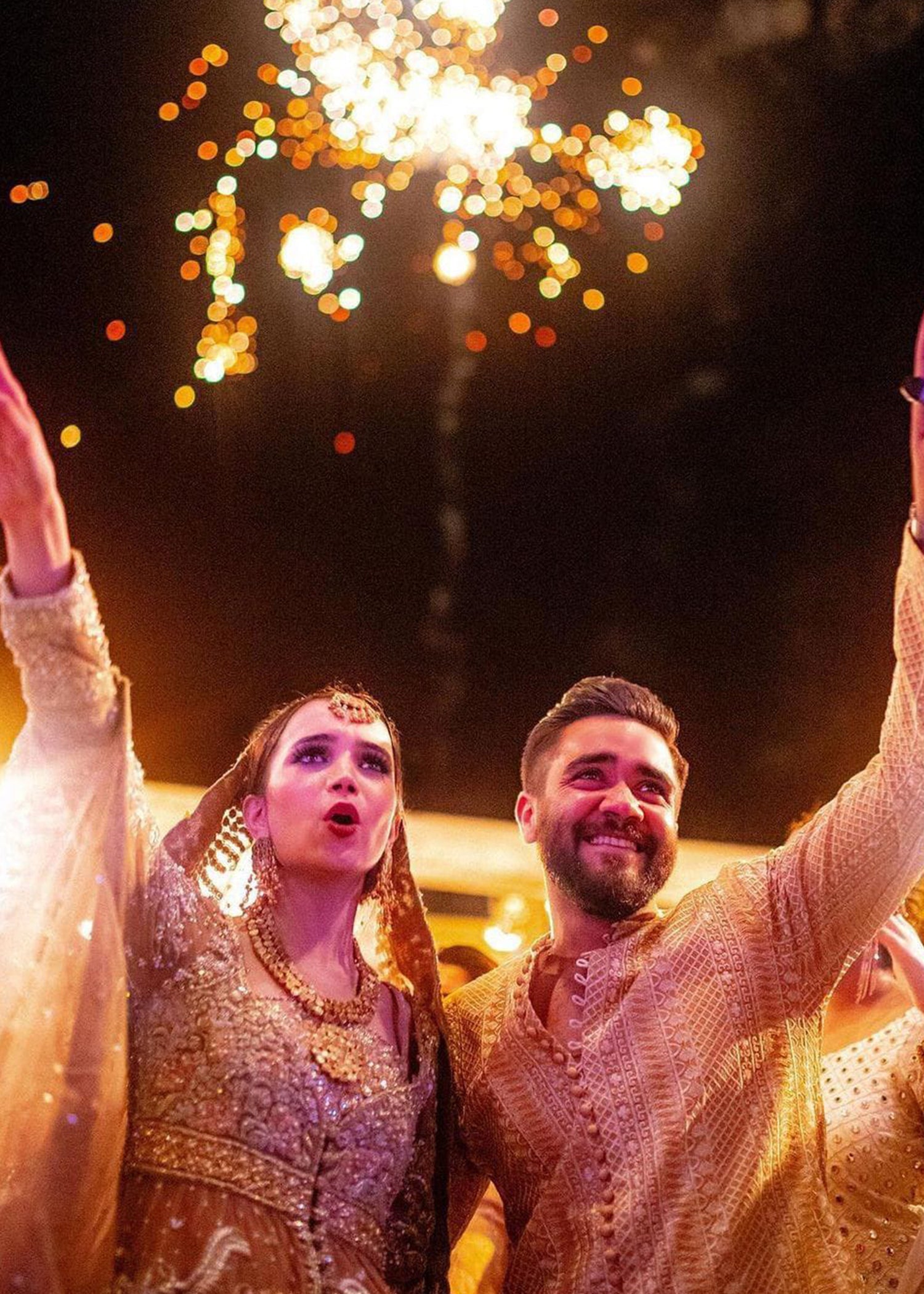 Pakistani Champagne Gold Embellished Silk-Blend Bridal Lehenga (3-Piece) - Image 10