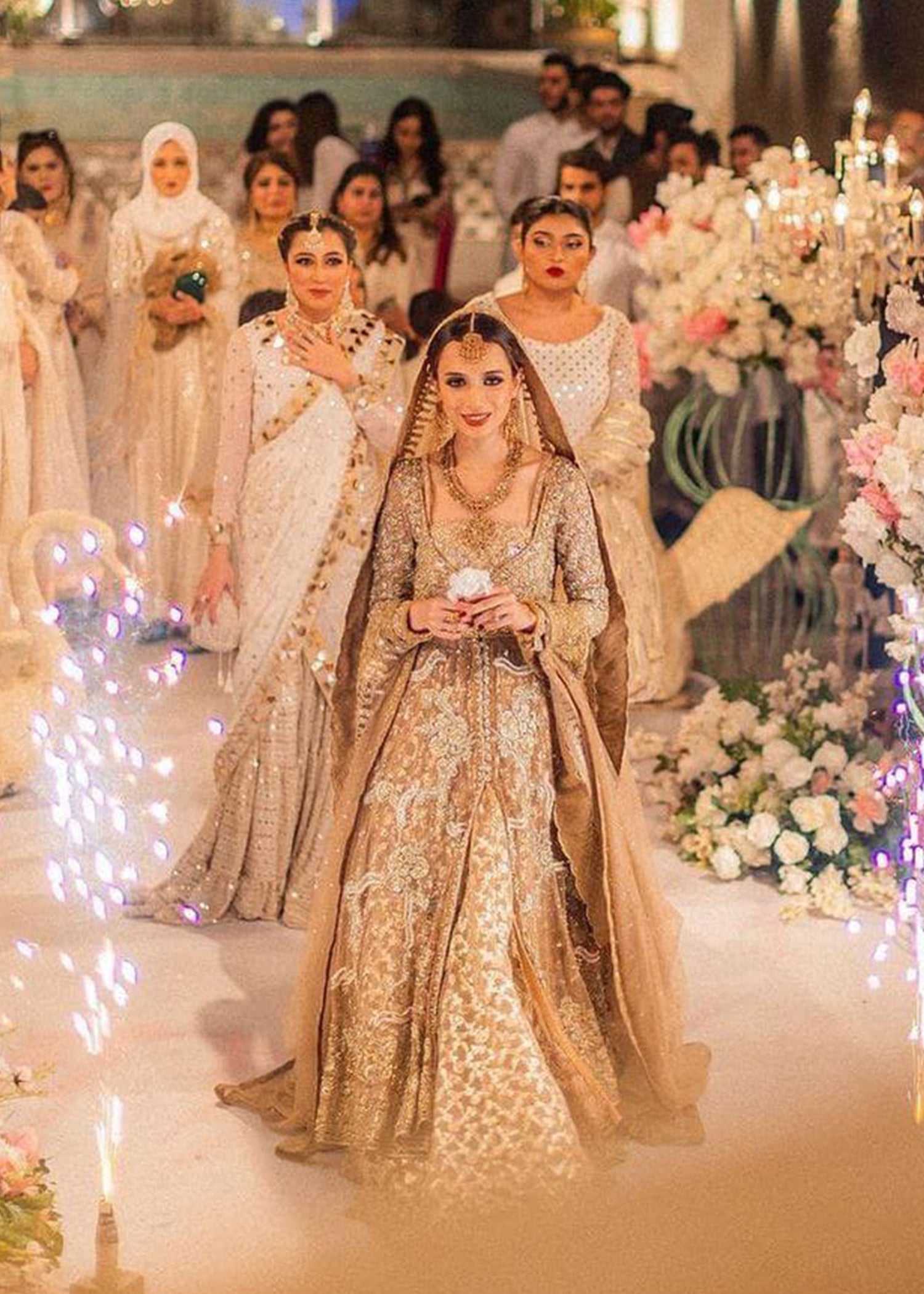 Pakistani Champagne Gold Embellished Silk-Blend Bridal Lehenga (3-Piece) - Image 9