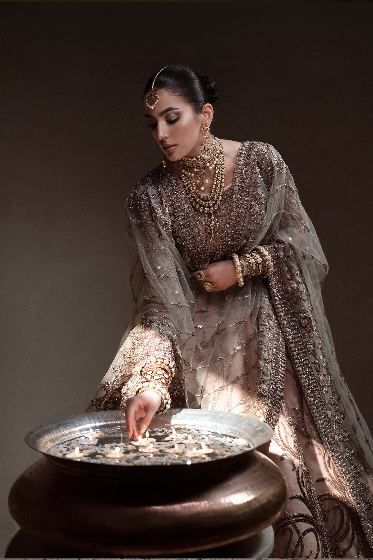 Antique Gold Zardozi Silk-Blend Bridal Lehenga (3-Piece) - Image 5