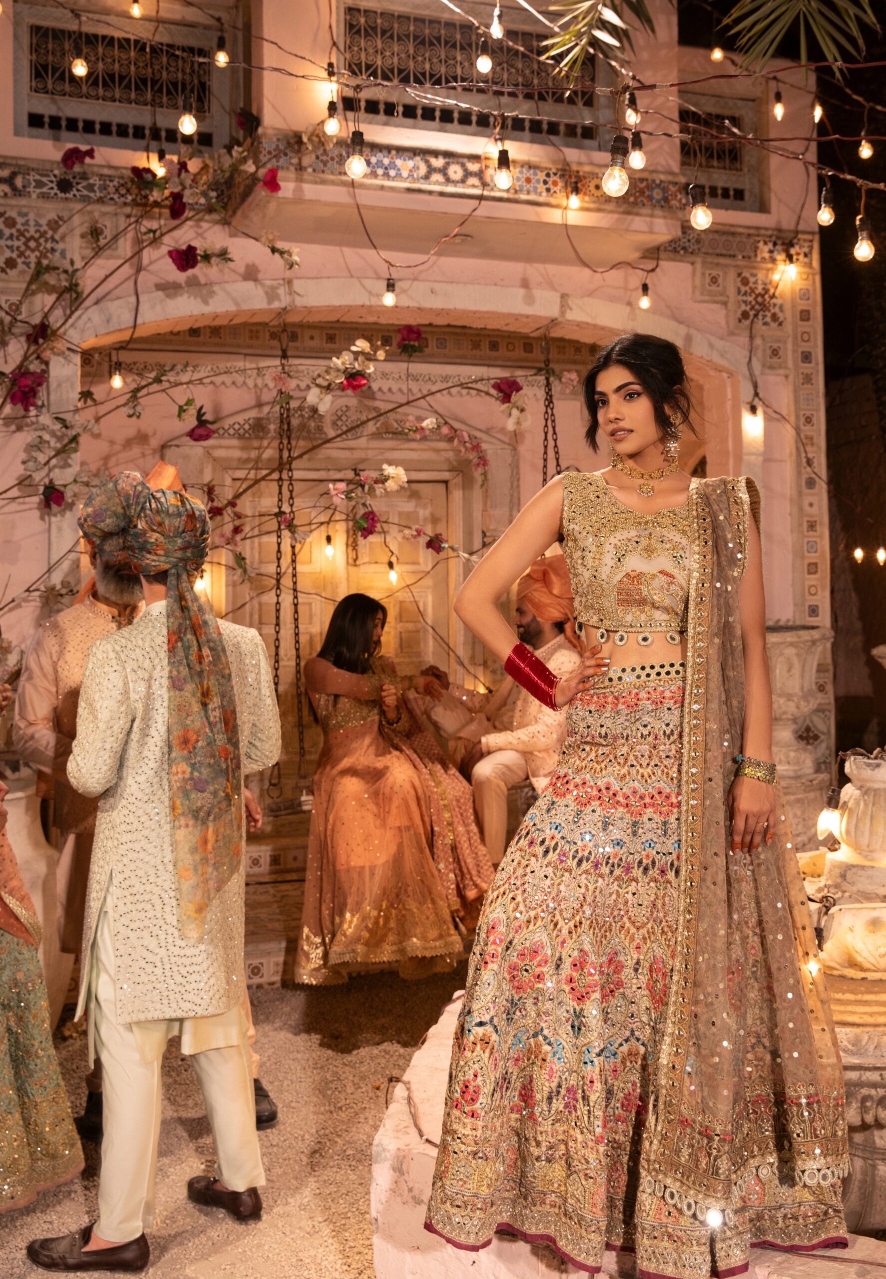 Rust Gold Embroidered Silk Blend Bridal Lehenga Choli (3-Piece) - Image 1