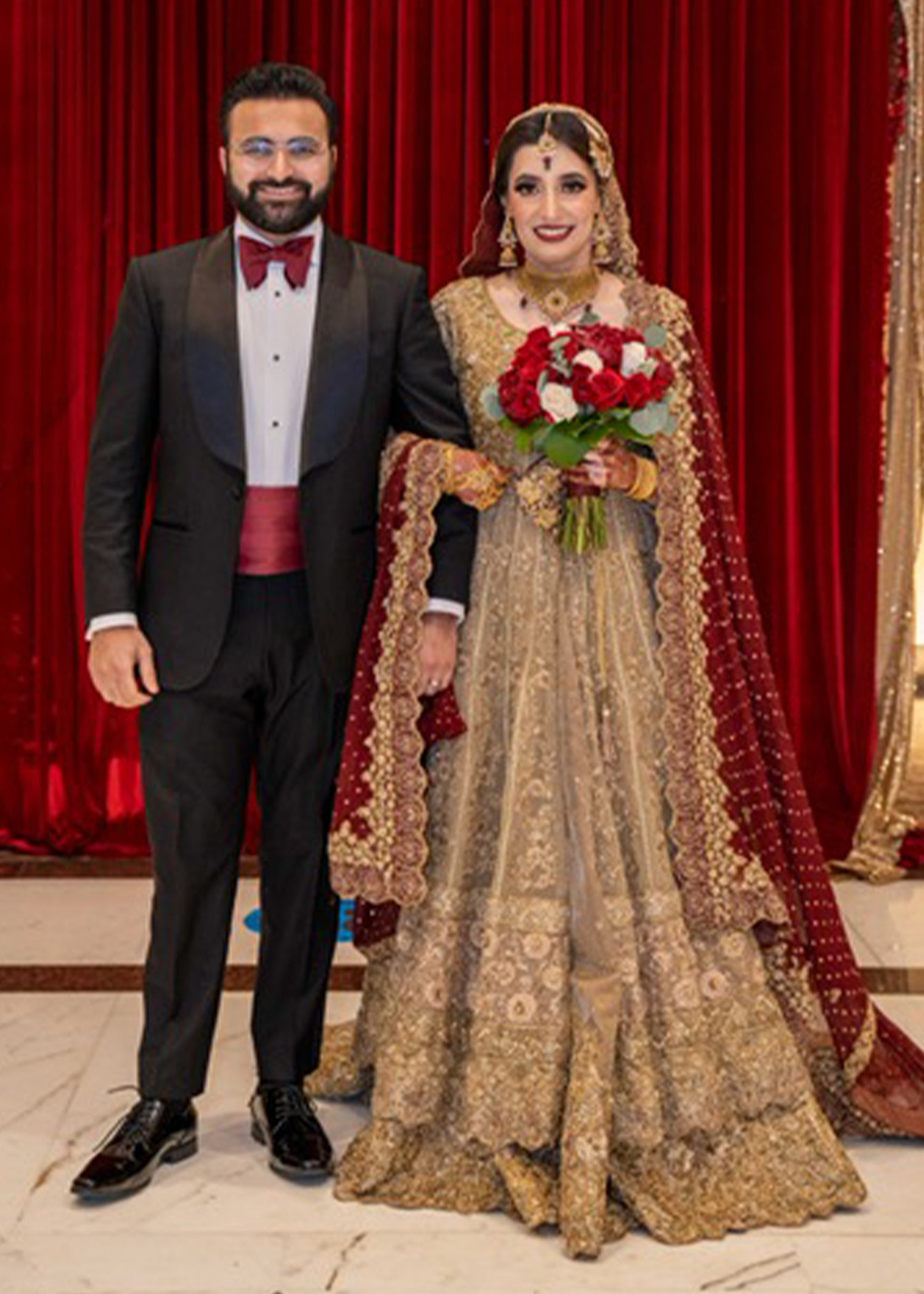 Antique Gold Embellished Tissue Silk Bridal Lehenga (3-Piece) - Image 1