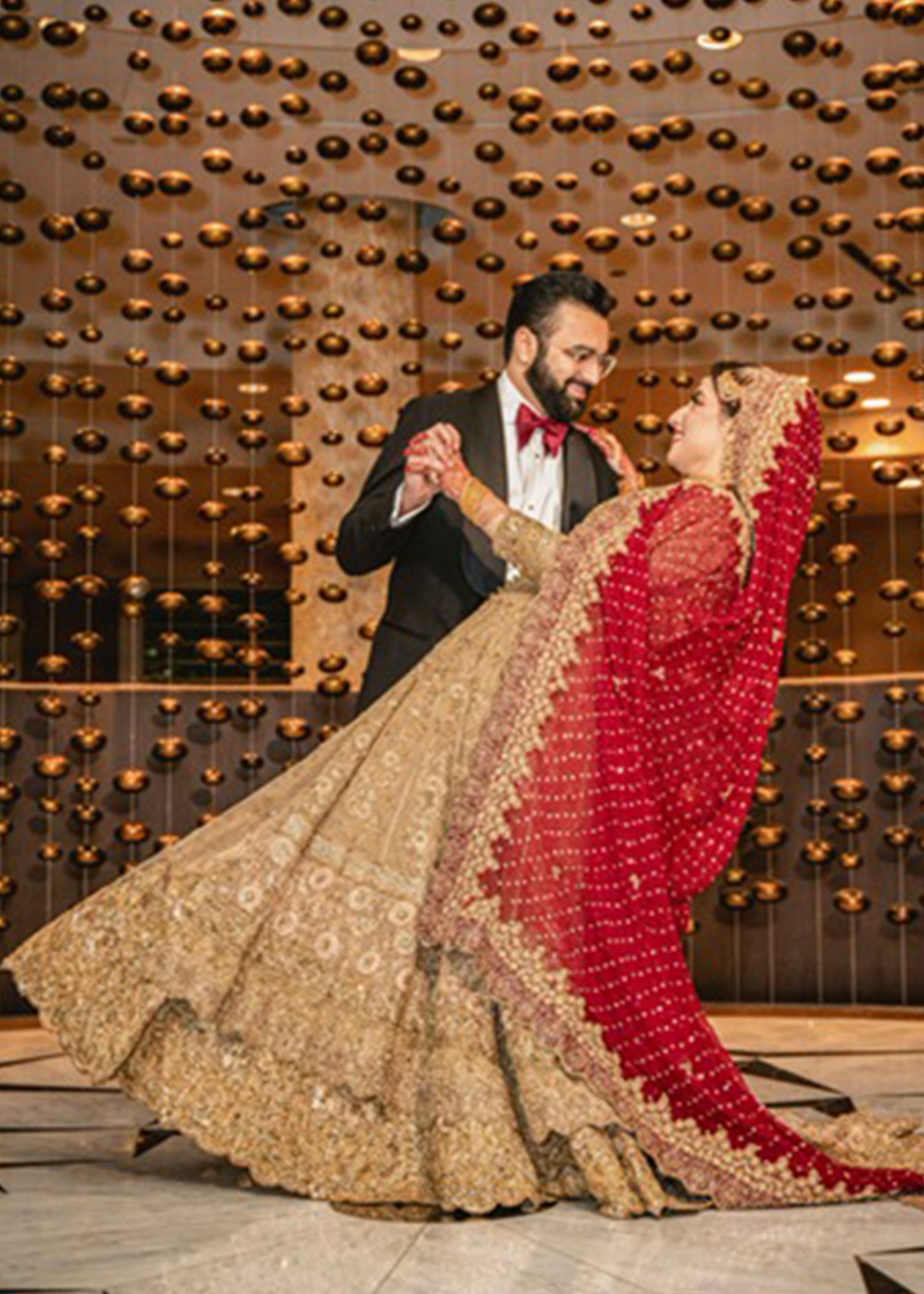 Antique Gold Embellished Tissue Silk Bridal Lehenga (3-Piece) - Image 11