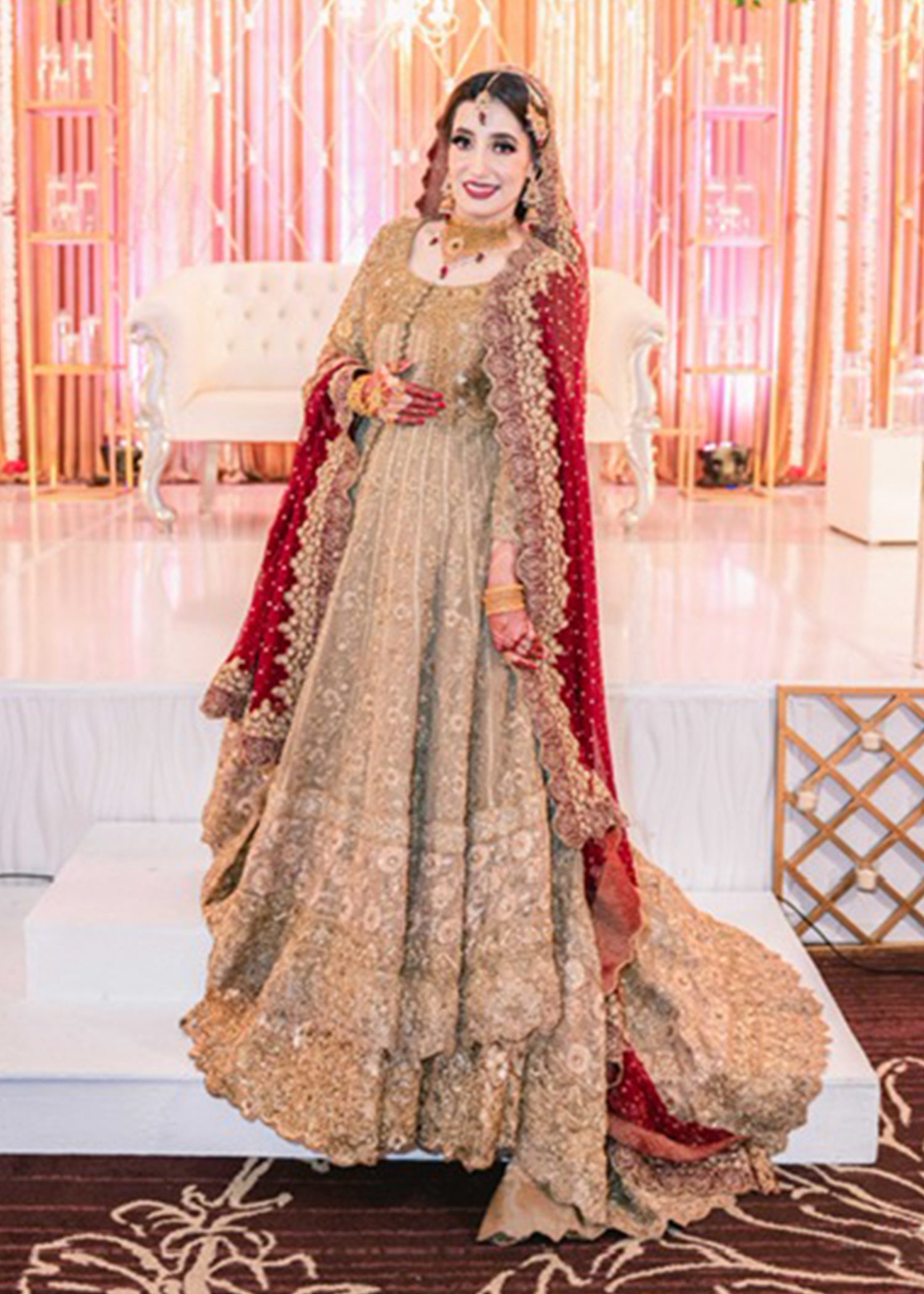 Antique Gold Embellished Tissue Silk Bridal Lehenga (3-Piece) - Image 13
