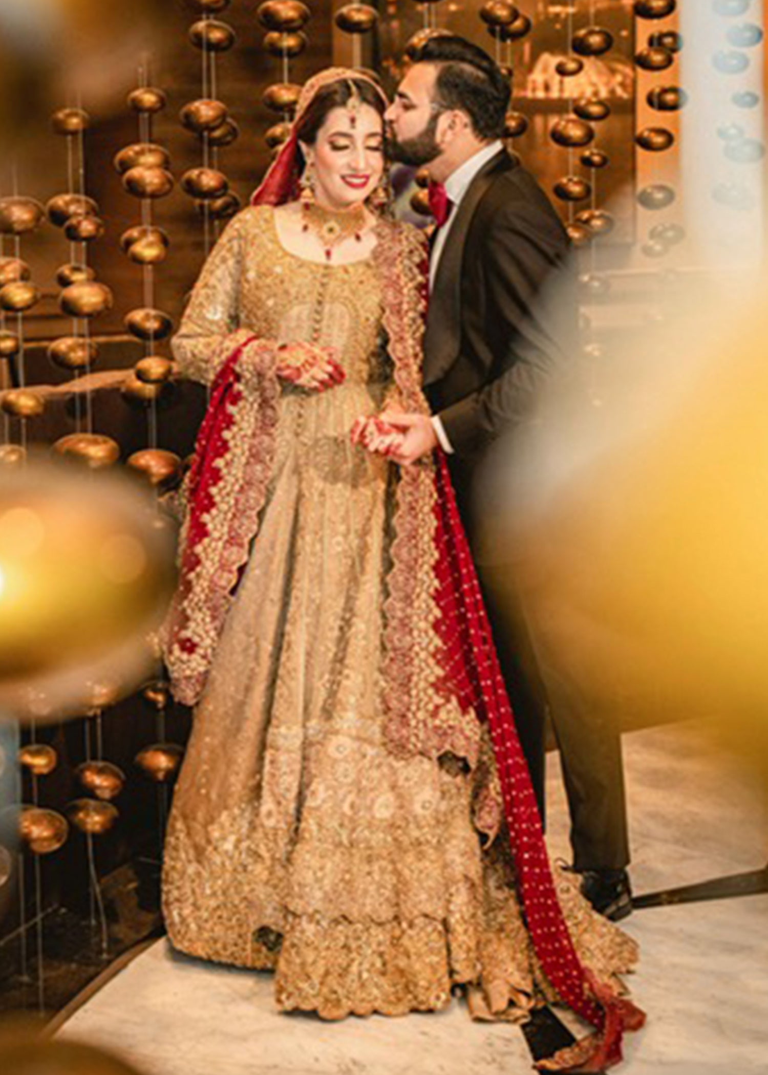 Antique Gold Embellished Tissue Silk Bridal Lehenga (3-Piece) - Image 14