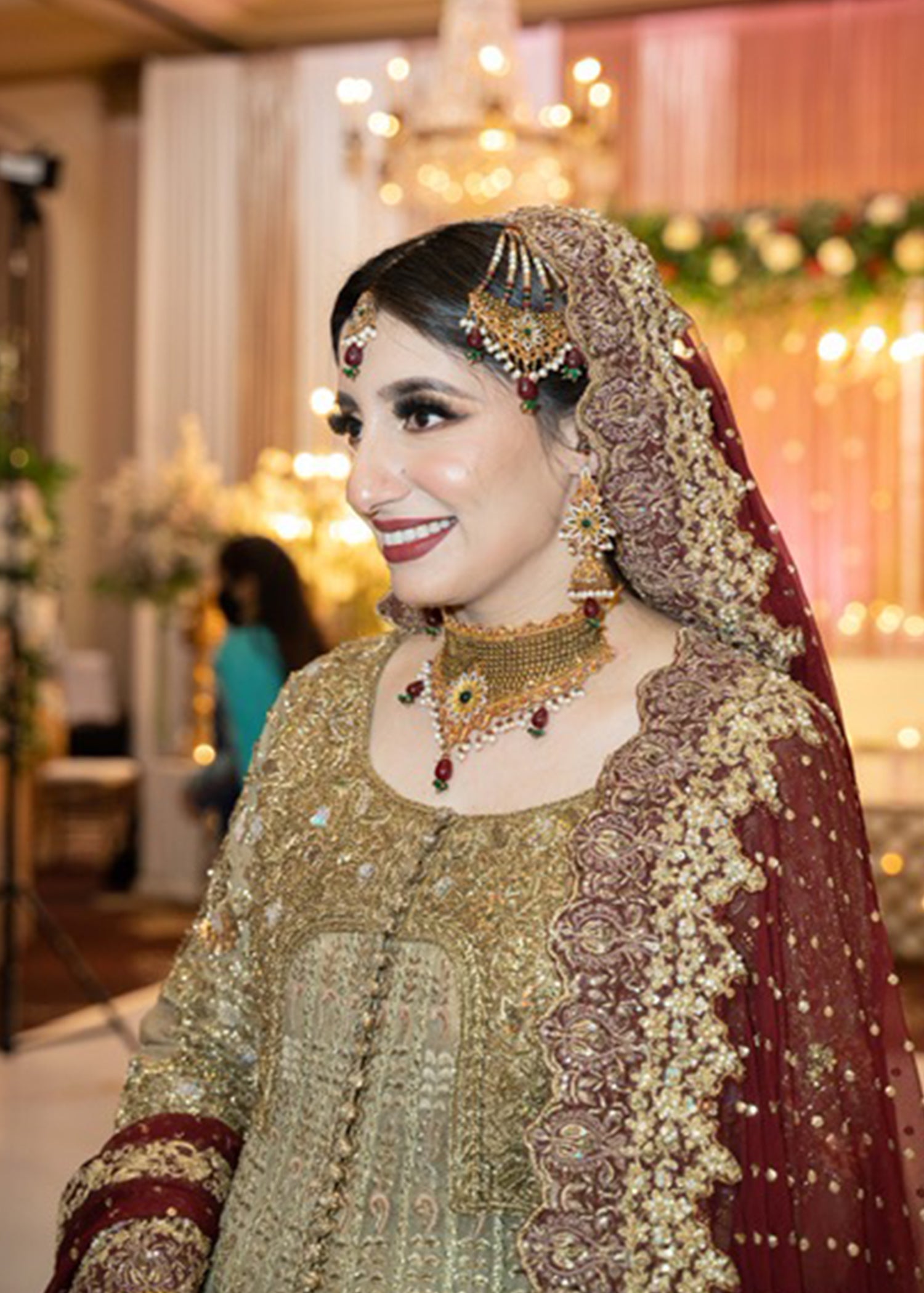 Antique Gold Embellished Tissue Silk Bridal Lehenga (3-Piece) - Image 16