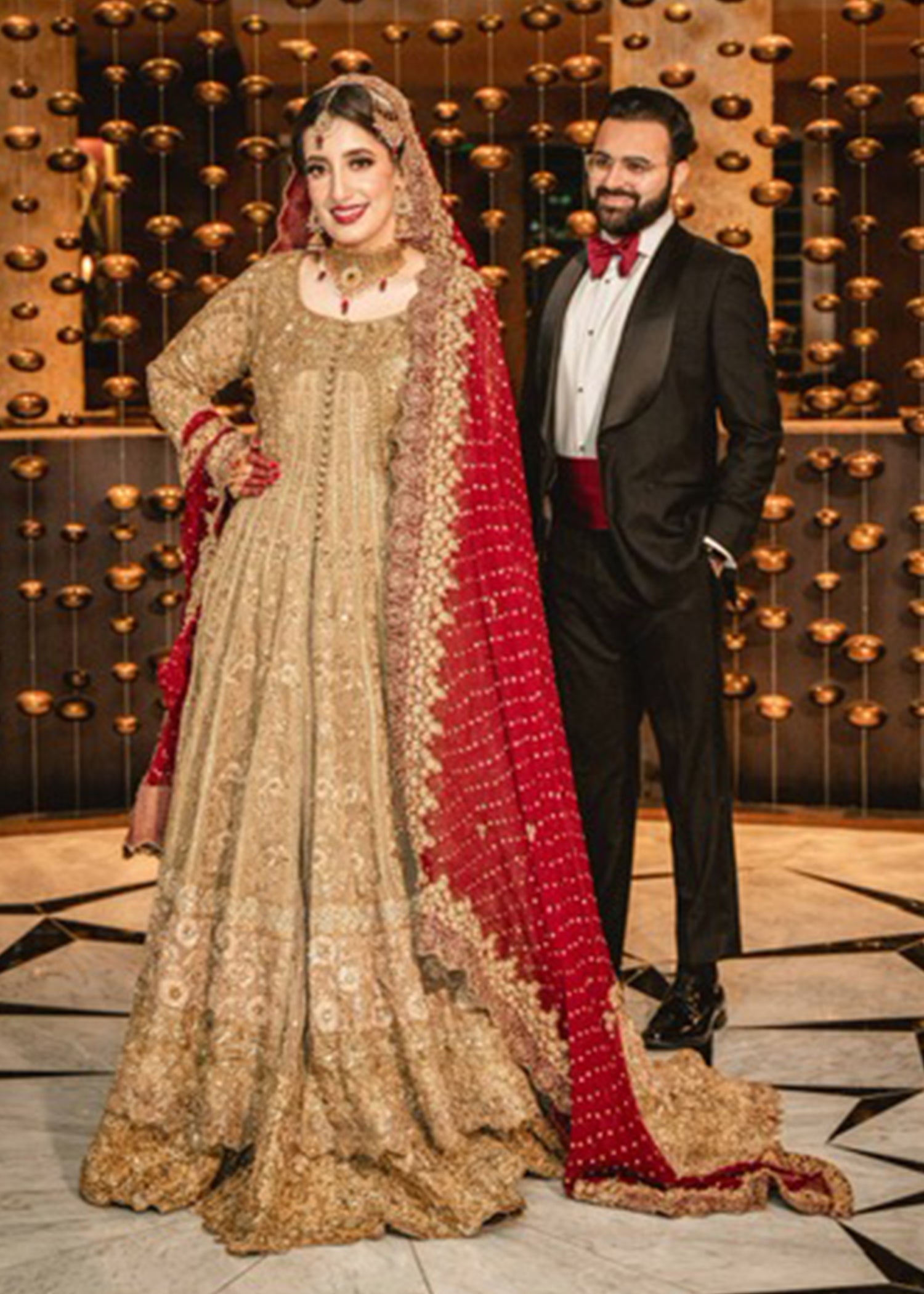 Antique Gold Embellished Tissue Silk Bridal Lehenga (3-Piece) - Image 20