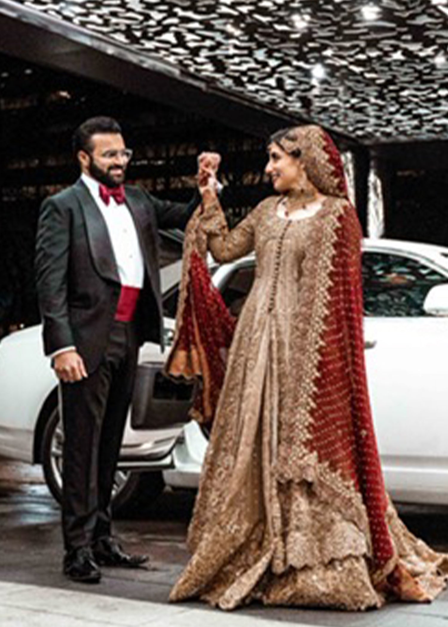 Antique Gold Embellished Tissue Silk Bridal Lehenga (3-Piece) - Image 3