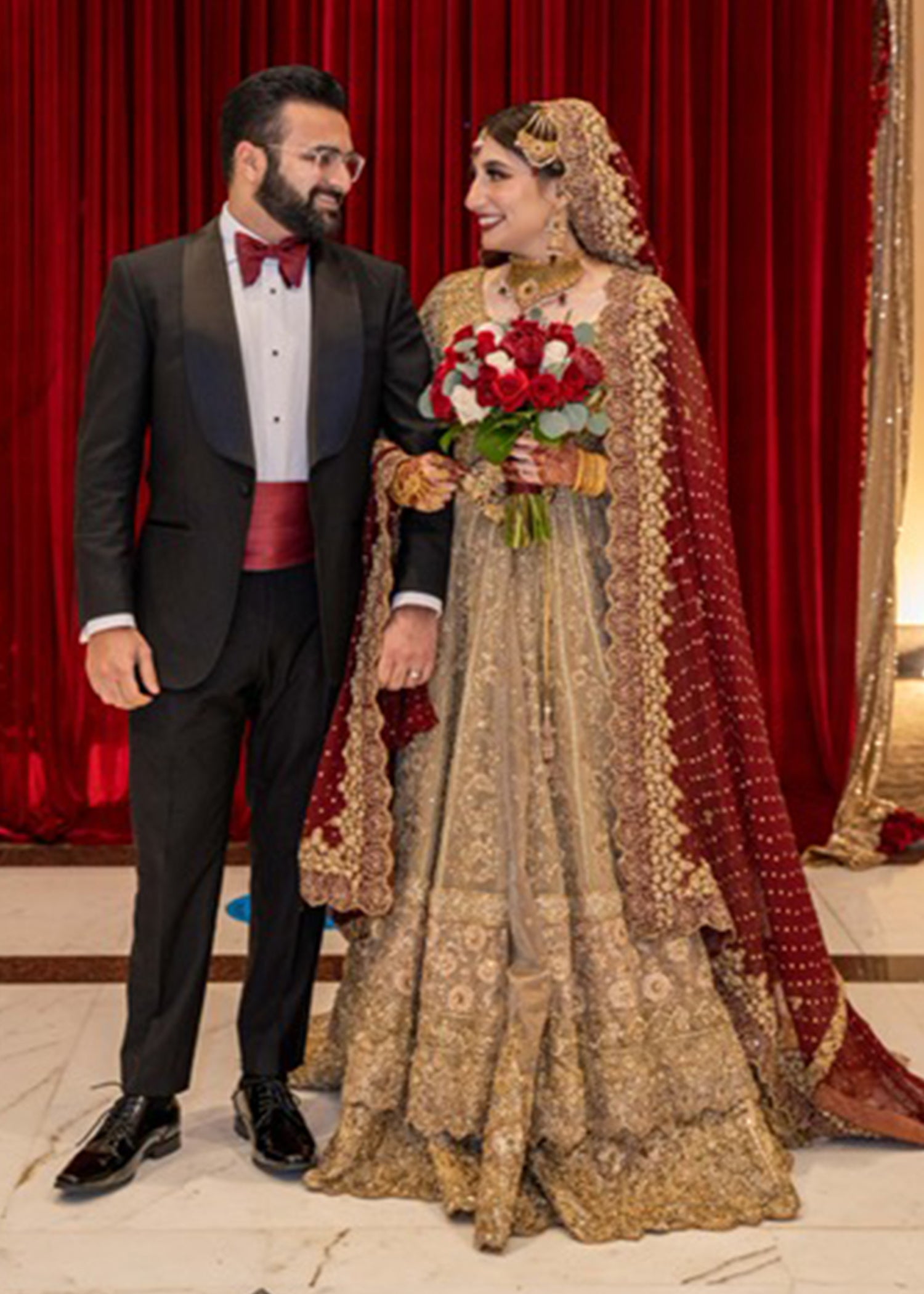 Antique Gold Embellished Tissue Silk Bridal Lehenga (3-Piece) - Image 6