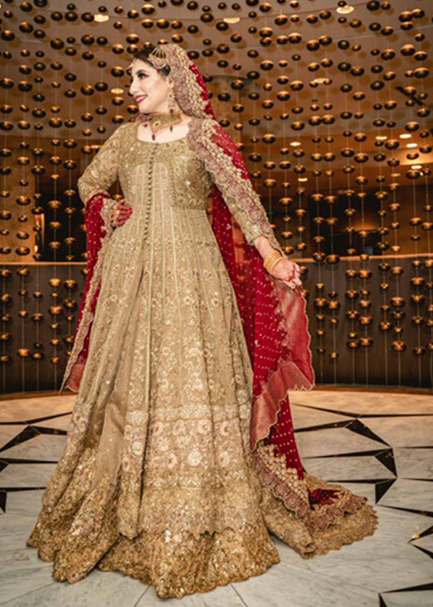 Antique Gold Embellished Tissue Silk Bridal Lehenga (3-Piece) - Image 7