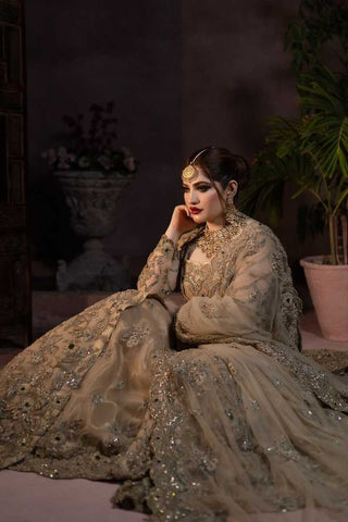 Antique Gold Embellished Silk Bridal Lehenga (3-Piece) - Image 2