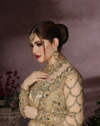 Antique Gold Embellished Silk Bridal Lehenga (3-Piece) - Image 3