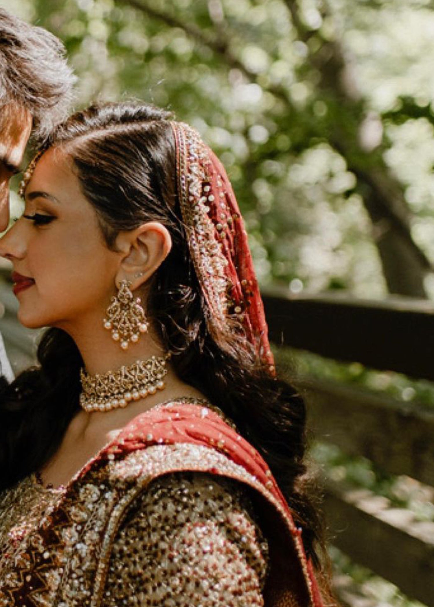 Pakistani Antique Gold & Maroon Embroidered Net Silk Lehenga (3-Piece) - Image 4