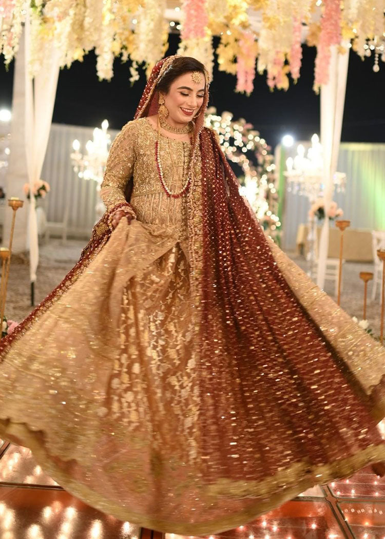 Gold and Maroon Zardozi Silk Bridal Lehenga (3-Piece) - Image 4