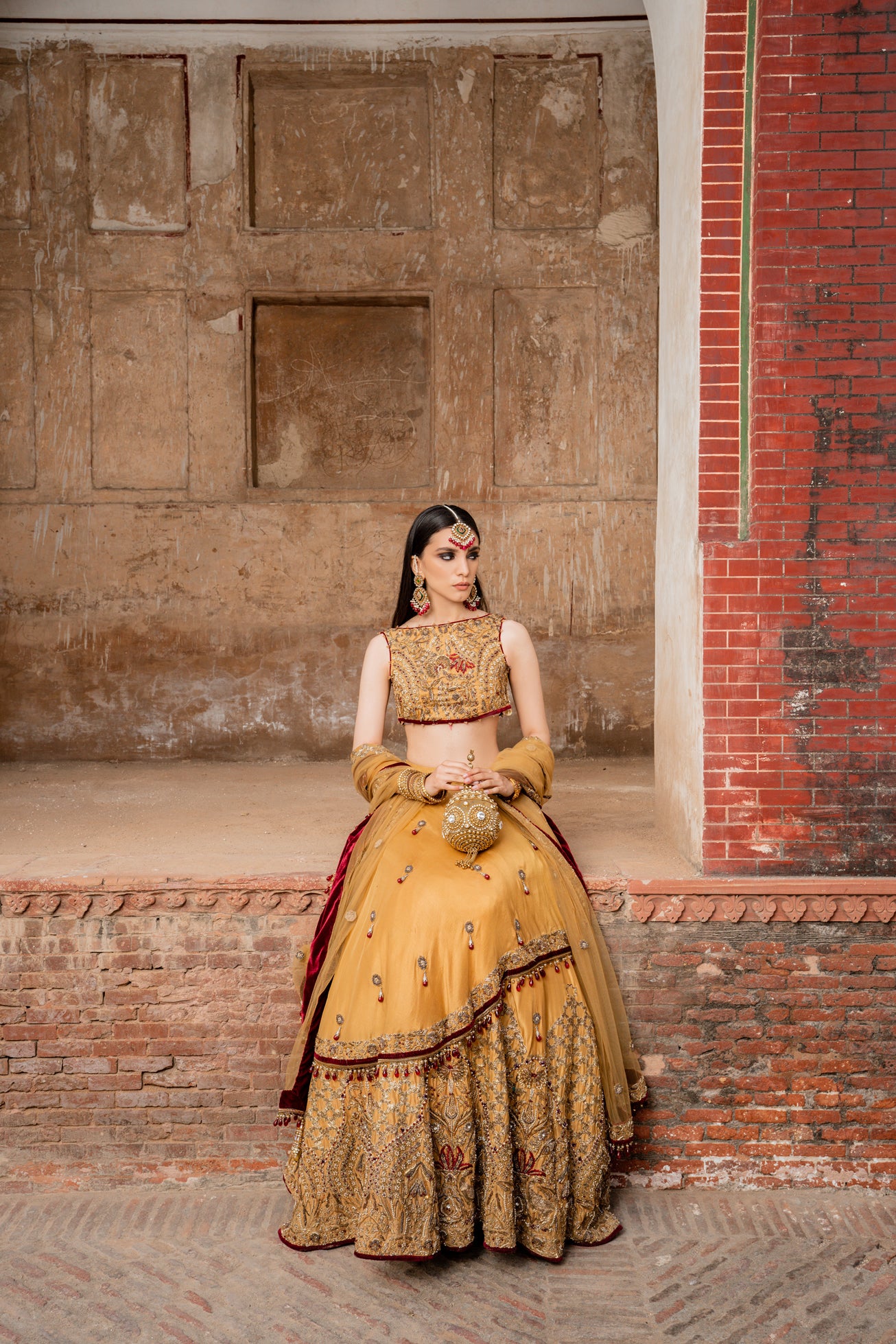 Yellow Gold Embroidered Silk Lehenga Choli (3-Piece) - Image 3