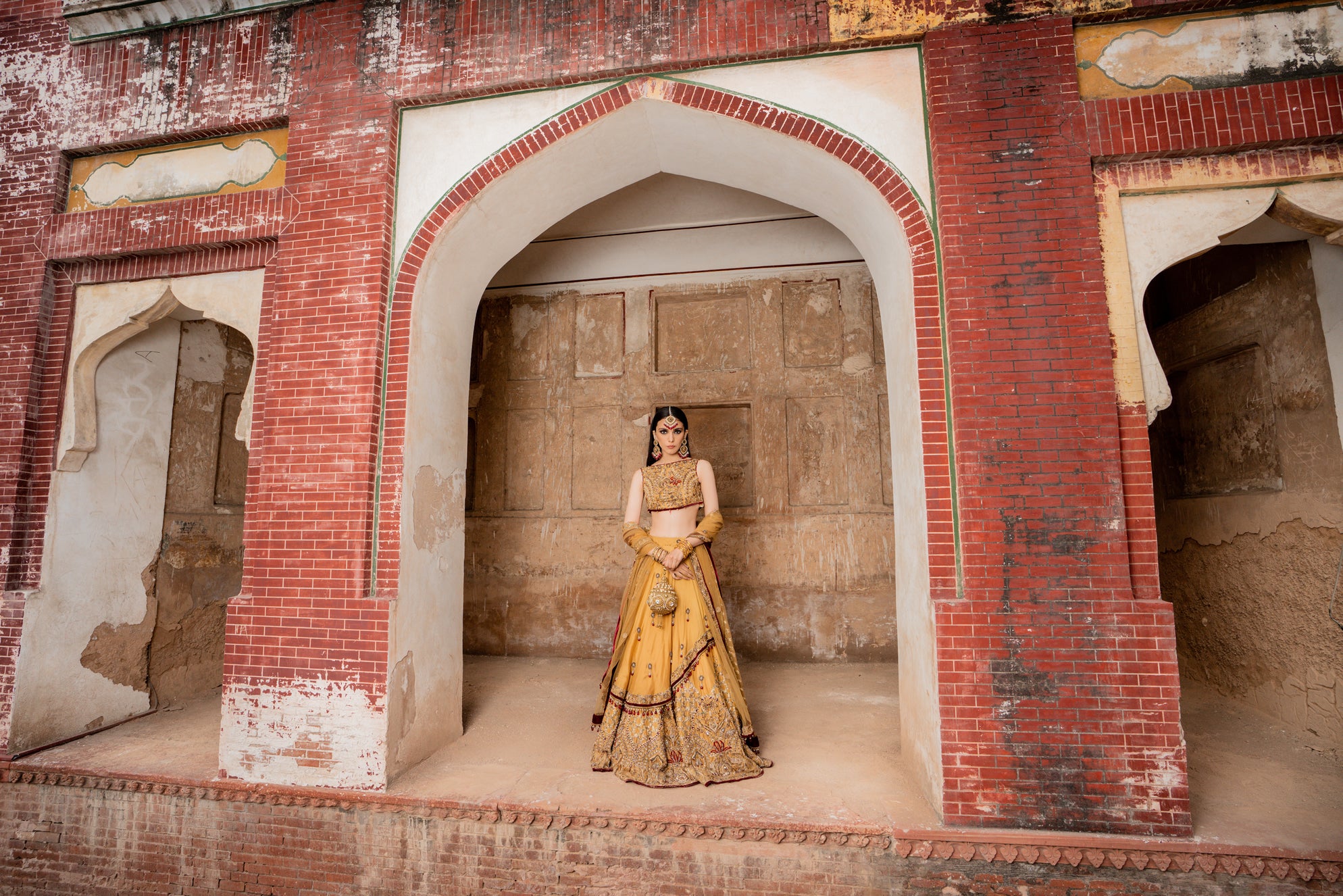 Yellow Gold Embroidered Silk Lehenga Choli (3-Piece) - Image 6