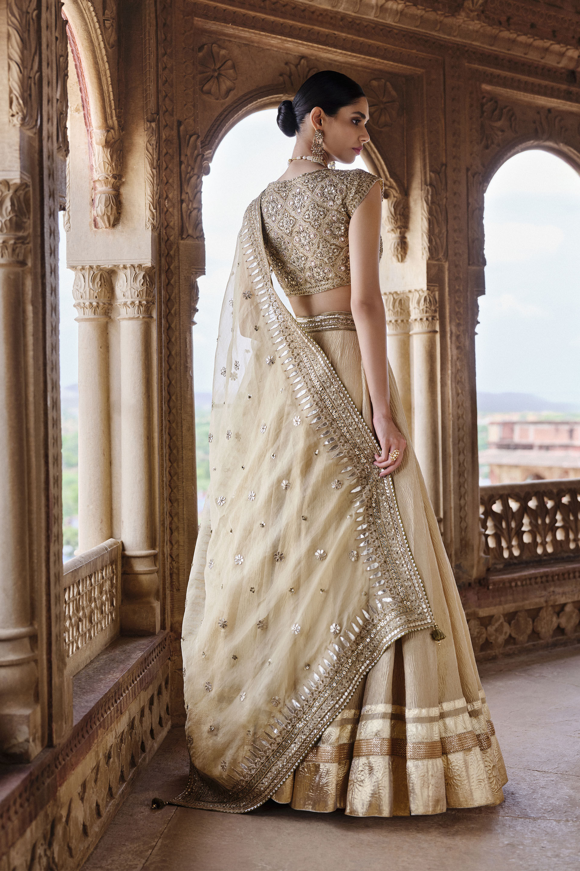 Gold Embroidered Silk Lehenga Set (3-Piece) - Image 2