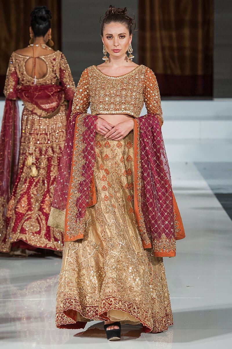 Gold and Plum Embroidered Silk Lehenga Choli (3-Piece) - Image 1