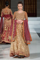 Gold and Plum Embroidered Silk Lehenga Choli (3-Piece) - Image 2