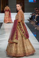 Gold and Plum Embroidered Silk Lehenga Choli (3-Piece) - Image 4