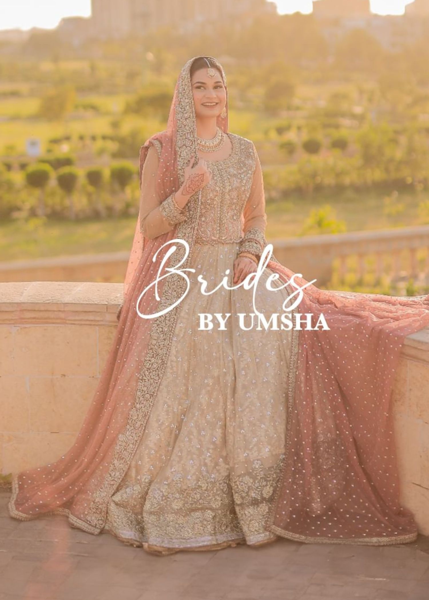 Pakistani Champagne Rose Gold Embellished Silk Bridal Lehenga (3-Piece) - Image 4