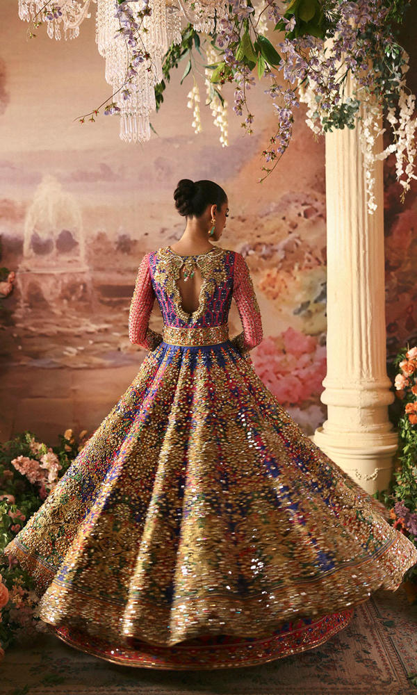 Multicolour Mirror Work Silk Lehenga with Long Jacket (2-Piece) - Image 4