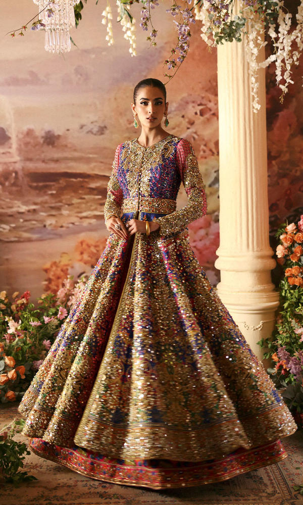 Multicolour Mirror Work Silk Lehenga with Long Jacket (2-Piece) - Image 5