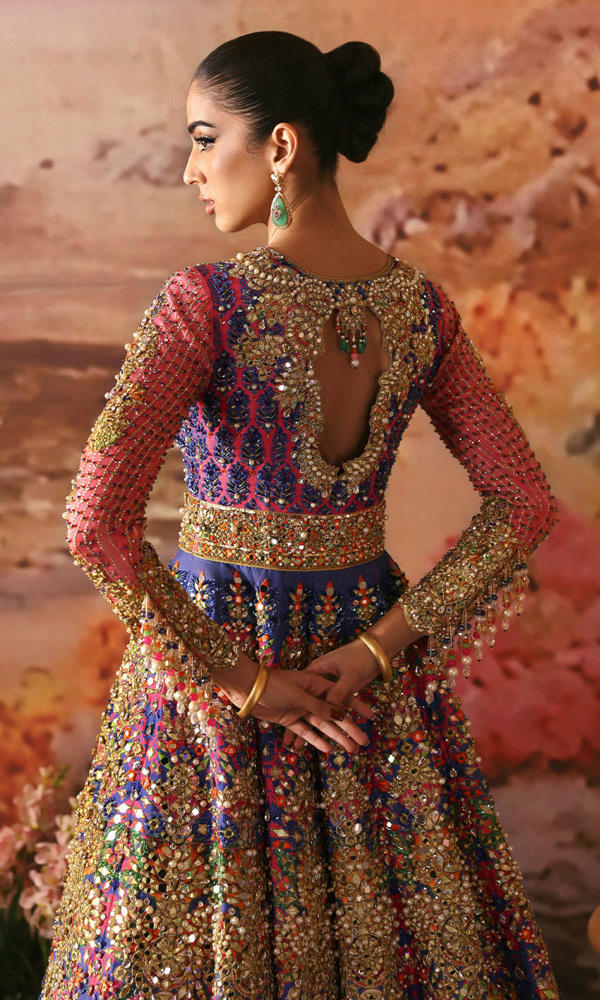Multicolour Mirror Work Silk Lehenga with Long Jacket (2-Piece) - Image 7