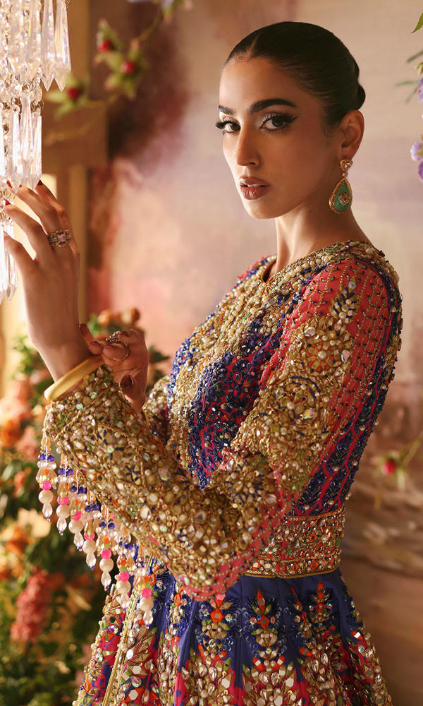 Multicolour Mirror Work Silk Lehenga with Long Jacket (2-Piece) - Image 8