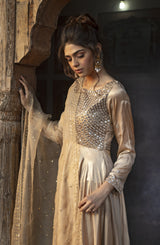 Pakistani Gold Mirrorwork Silk Lehnga Set (3-Piece) - Image 3