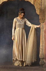 Pakistani Gold Mirrorwork Silk Lehnga Set (3-Piece) - Image 4