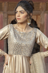 Pakistani Gold Mirrorwork Silk Lehnga Set (3-Piece) - Image 6