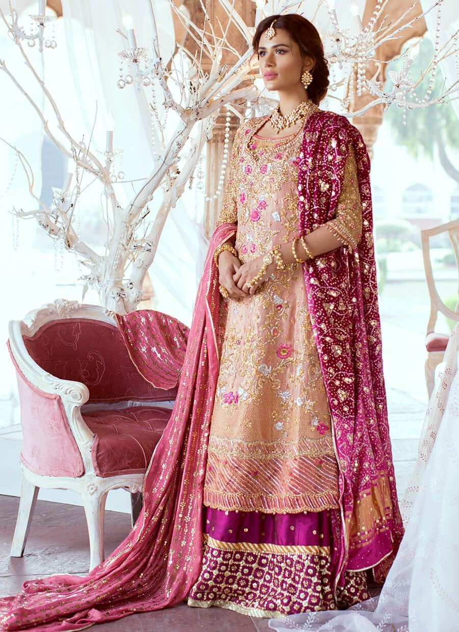 Rose Gold Embroidered Silk Lehenga Set (3-Piece) - Image 1