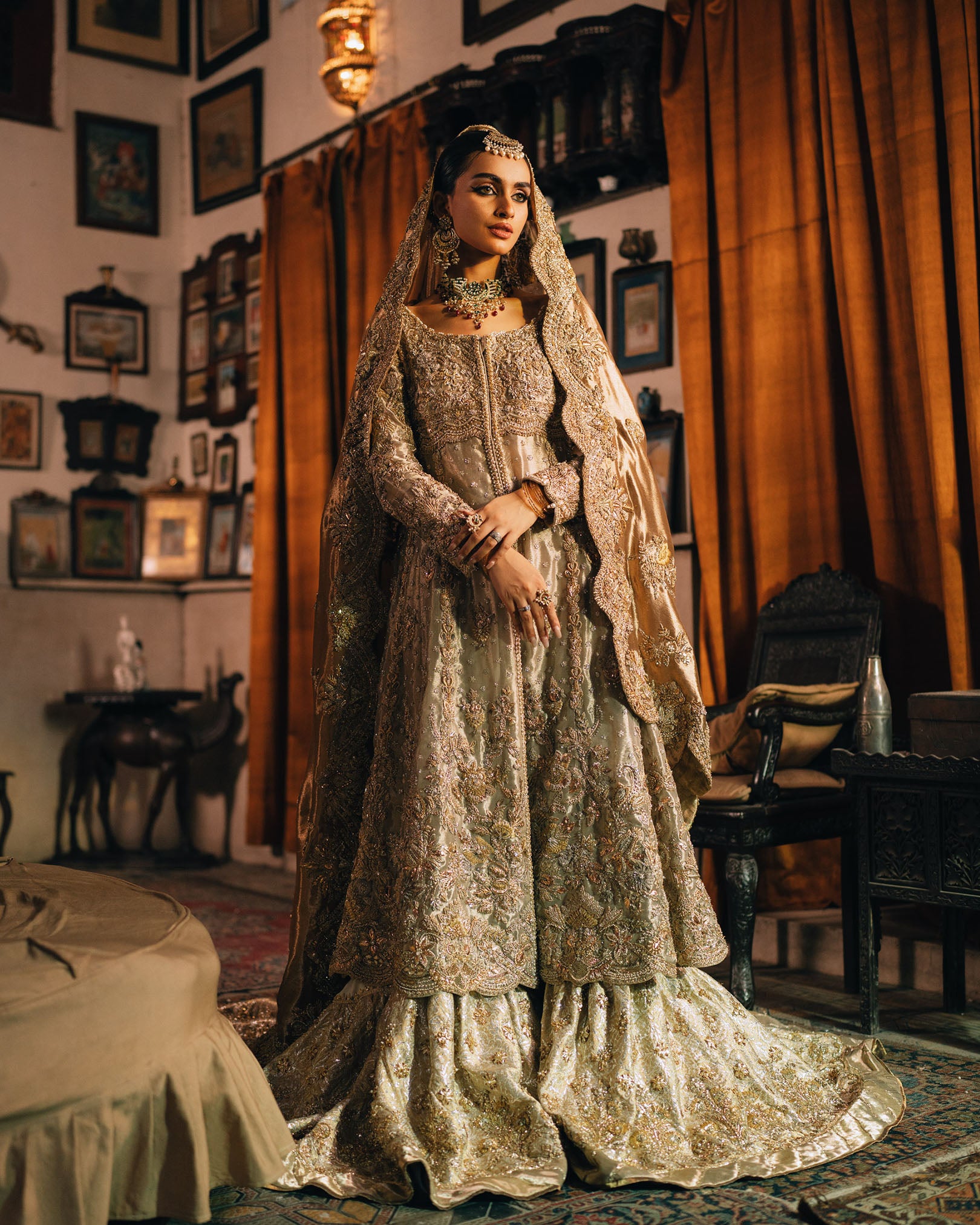 Gold Embroidered Silk Lehenga Set (3-Piece) - Image 1