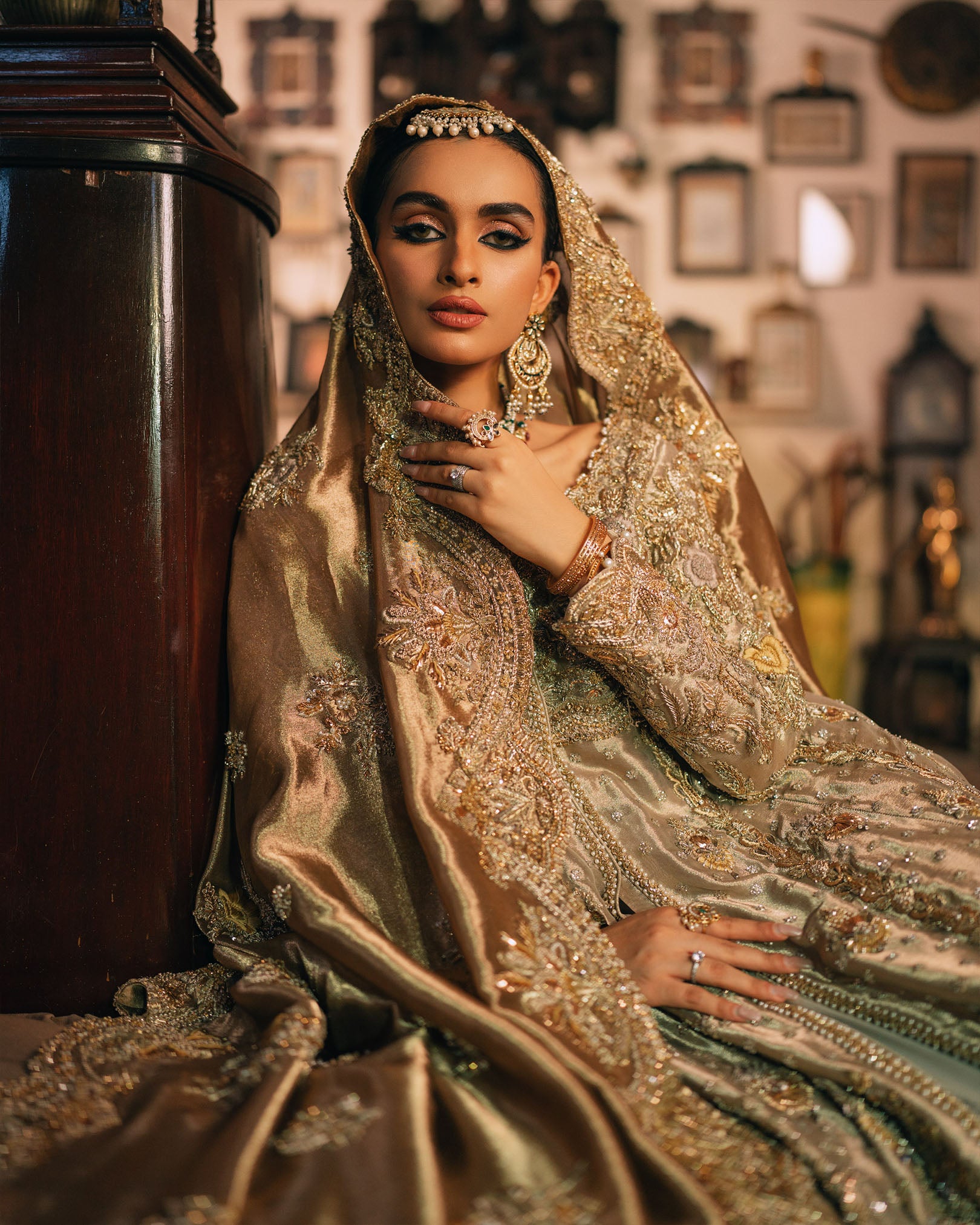 Gold Embroidered Silk Lehenga Set (3-Piece) - Image 2