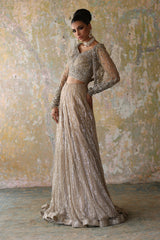 Fawn Gold Embellished Net Silk Lehenga (2-Piece) - Image 3