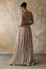 Fawn Gold Embellished Net Silk Lehenga (2-Piece) - Image 4